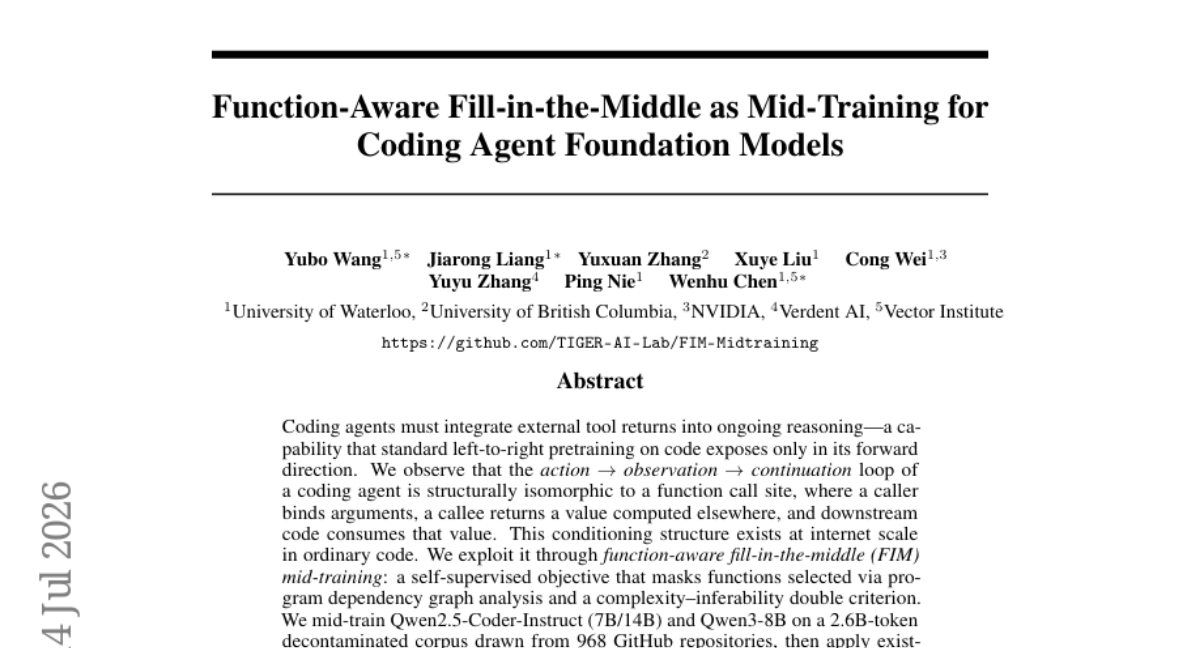 Function-Aware Fill-in-the-Middle: Mid-Training for Coding Agent Foundation Models